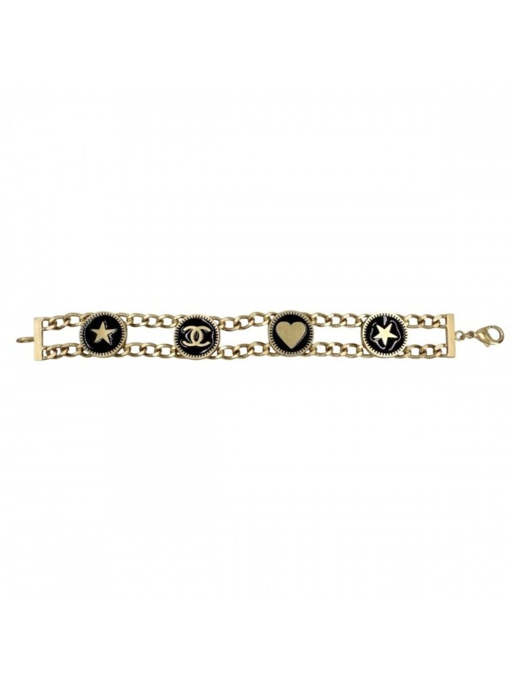 Chanel Bracelet Chain CC Logo Heart Star Black Gold